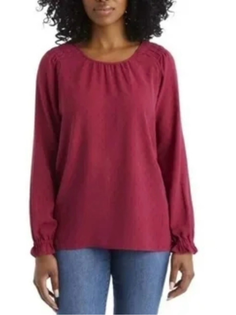 Jessica Simpson Long Sleeve Scoop Neck Top - Burgundy